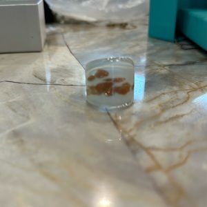 Women size 5 glass ring white, some rose gold glitter